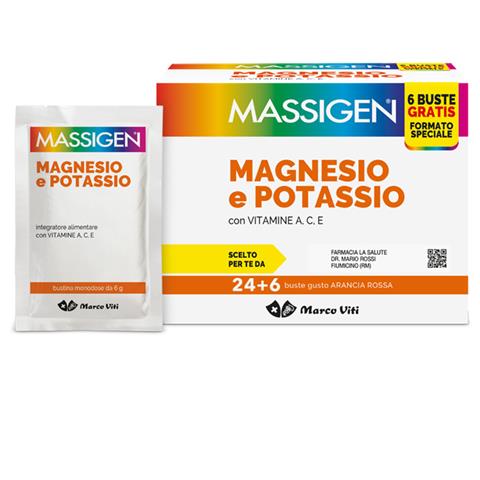 MARCO VITI FARMACEUTICI SPA MASSIGEN MAGNESIO POTASSIO 24 BUSTINE + 6 BUSTINE MARCO VITI FARMACEUTICI SPA