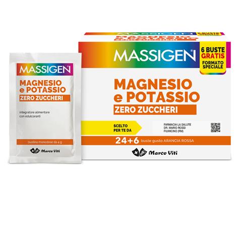 MARCO VITI FARMACEUTICI SPA MASSIGEN MAGNESIO POTASSIO ZERO ZUCCHERO 24 BUSTINE + 6 BUSTINE MARCO VITI FARMACEUTICI SPA