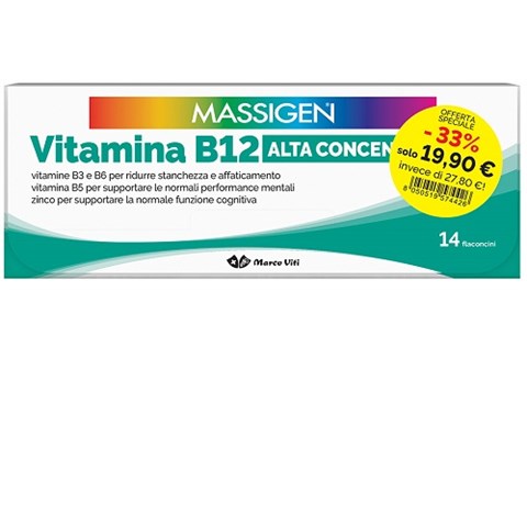 MARCO VITI FARMACEUTICI SPA MASSIGEN VITAMINA B12 ALTA CONCENTRAZIONE 14+14 FLACONCINI DA 8 ML MARCO VITI FARMACEUTICI SPA