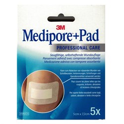 MEDICAZIONE MEDIPORE+PAD 5X7,2CM 5PEZZI