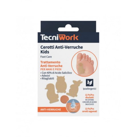 TECNIWORK SPA CEROTTO ANTI VERRUCHE BIMBI 12 PEZZI + 12 FIXING ANIMIALI TERRA COLORE BEIGE TECNIWORK SPA