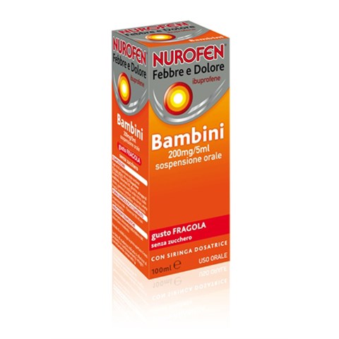 RECKITT BENCKISER H.(IT.) SPA NUROFEN FEBBRE E DOLORE*orale sosp 100 ml 200 mg/5 ml fragola senza zucchero con siringa RECKITT BENCKISER H.(IT.) SPA