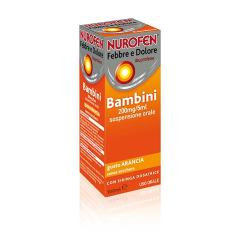 RECKITT BENCKISER H.(IT.) SPA NUROFEN FEBBRE E DOLORE*orale sosp 100 ml 200 mg/5 ml arancia senza zucchero con siringa RECKITT BENCKISER H.(IT.) SPA