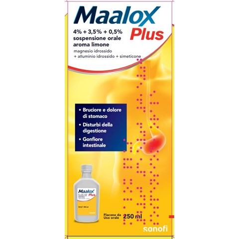 OPELLA HEALTHCARE ITALY SRL MAALOX PLUS*orale sosp 250 ml 4% + 3,5% + 0,5% aroma limone OPELLA HEALTHCARE ITALY SRL